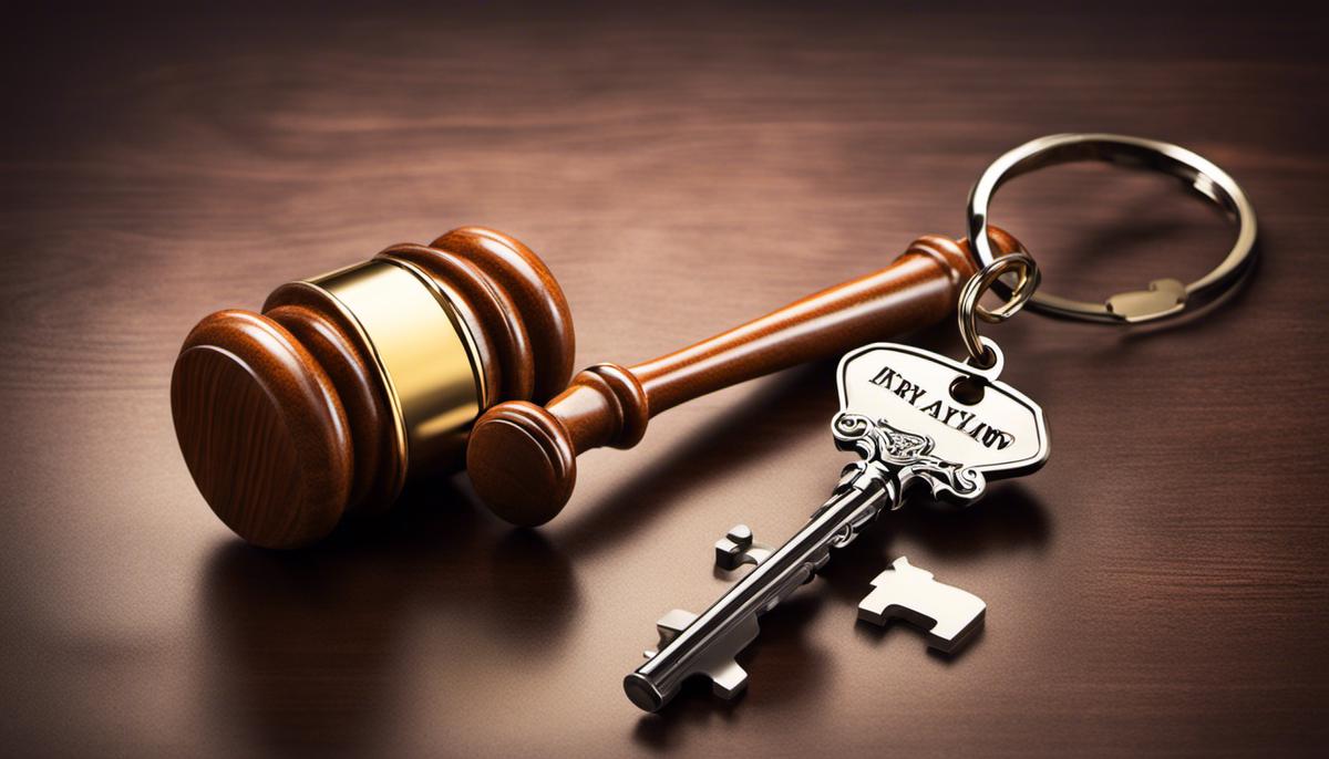 Illustration of a gavel and a key, representing the eviction process in Maryland