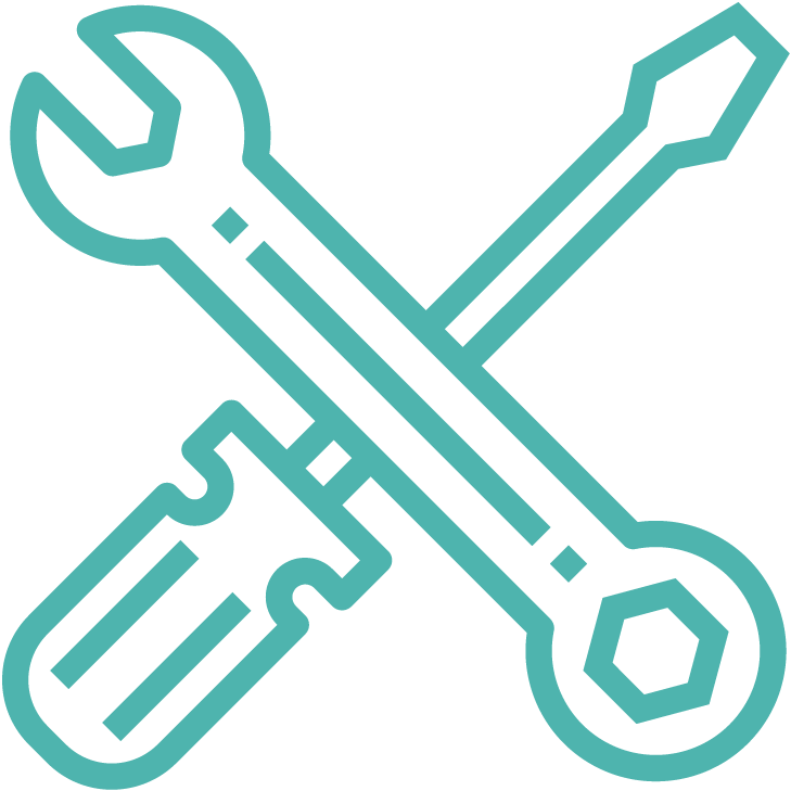 A line icon of a wrench and a screwdriver