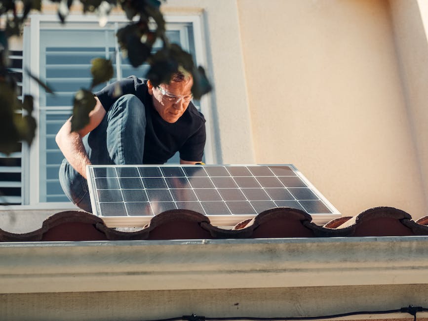 Illustration depicting a person installing solar panels on a rooftop, representing the concept of understanding rights and responsibilities when it comes to solar panel installation on rental properties.