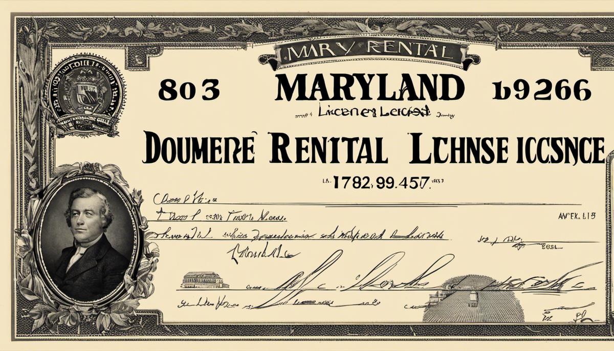 A document with the words 'Maryland Rental License' written in bold letters.